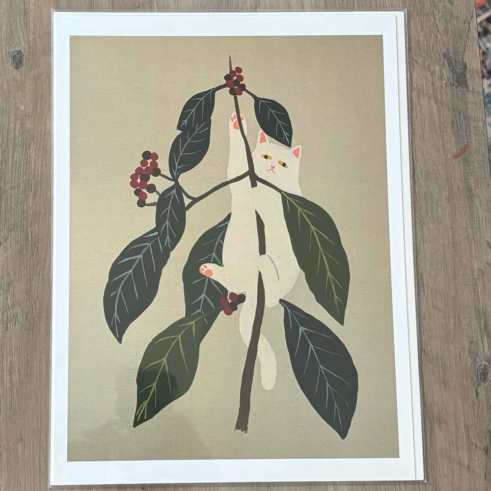 Adorable 9 x 12 White Cat Art Print - Brand New!